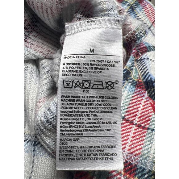 Gap Body 2 Piece Lounge Pajama Top Jogger Bottom Set Red Blue Plaid Size Medium - Picture 7 of 7